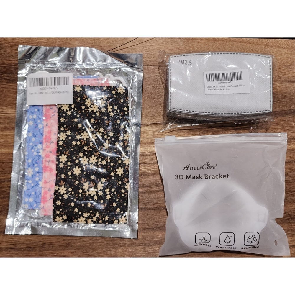Mask Set, 3 Cloth Masks, 5 Mask Brackets, 20 PM 2.5 Filters, Masks, Reusable